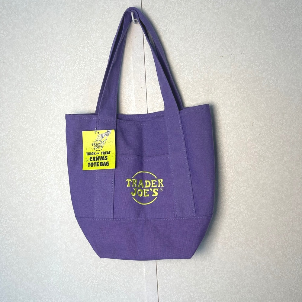 NWT Trader Joes purple trick or treat limited edition halloween canvas mini tote